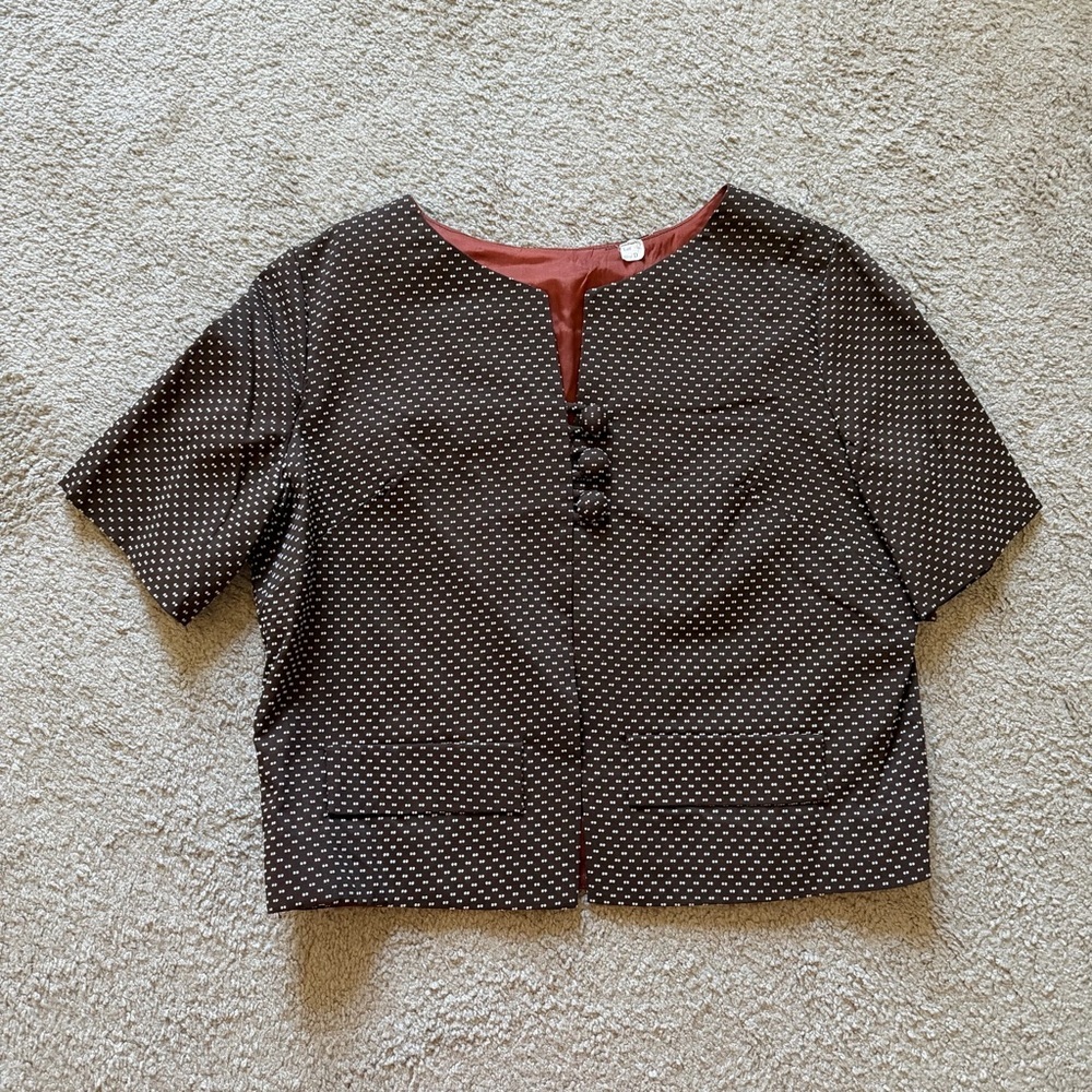 VTG ~ 1950/60s ~ Brown  With Polka Dots Cropped Bolero ~ Lined ~ Size L